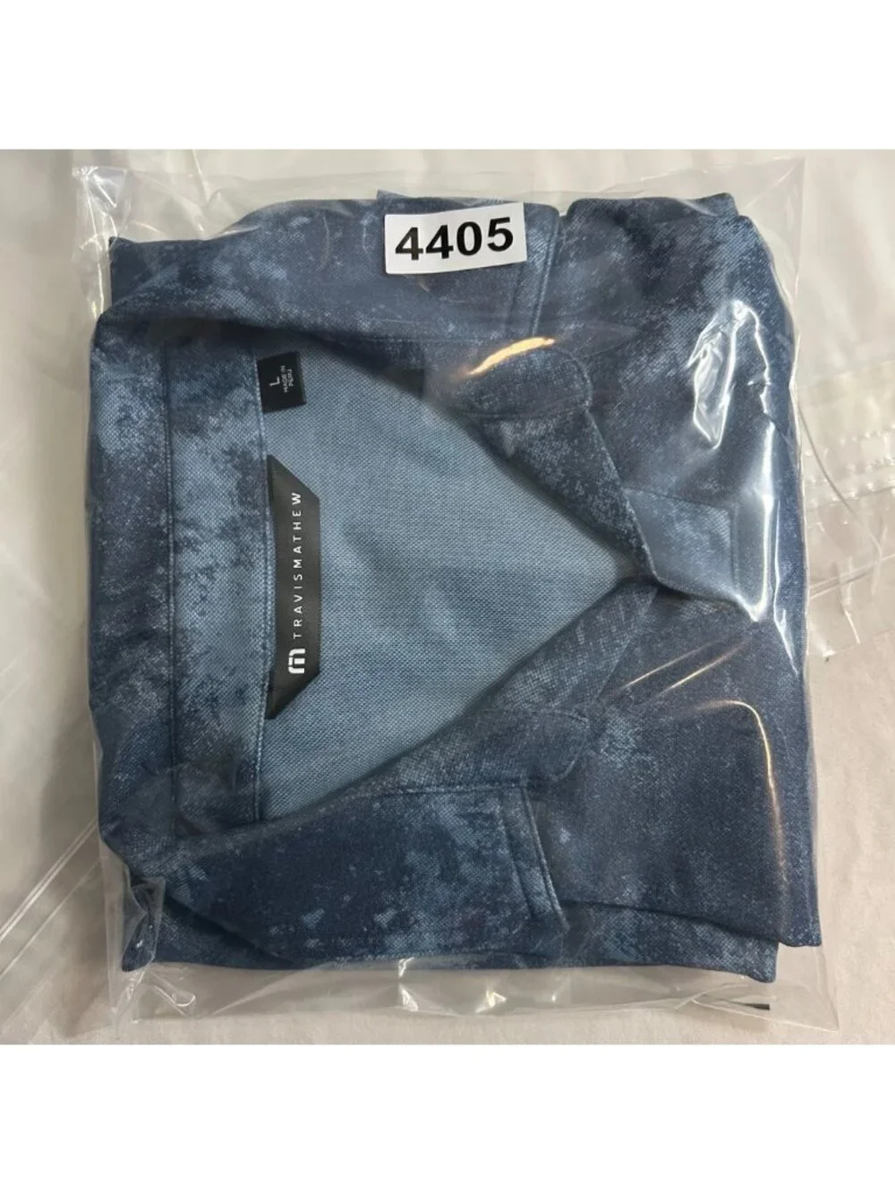 Travis Mathew Polo Shirt Mens L Blue Marble Print Golf Short Sleeve Lightweight